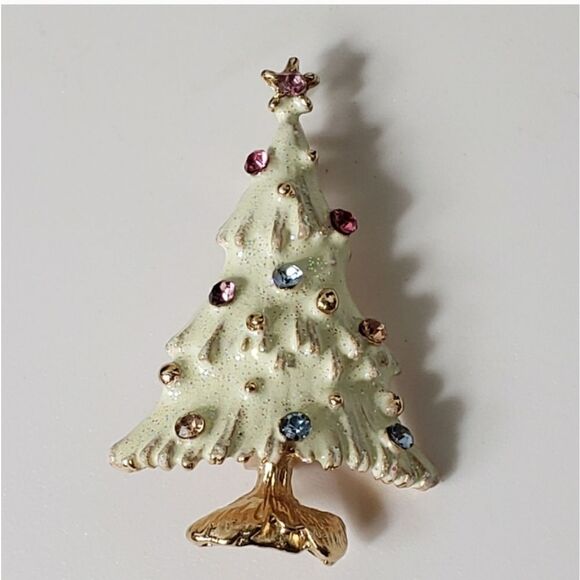 WINTER WHITE CHRISTMAS TREE BROOCH PIN - Picture 3 of 8